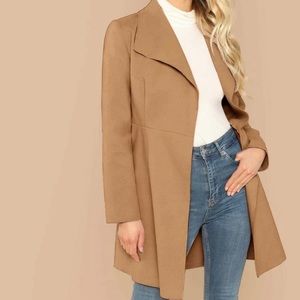 Women's Solid Waterfall Cream Belted Wrap Coat Size Small